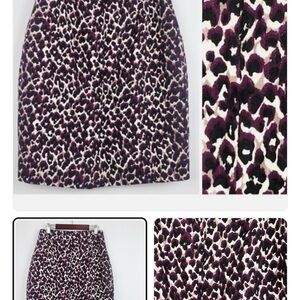 Ann Taylor Purple & Black Leopard water color Pencil Skirt business s6 petite 💕